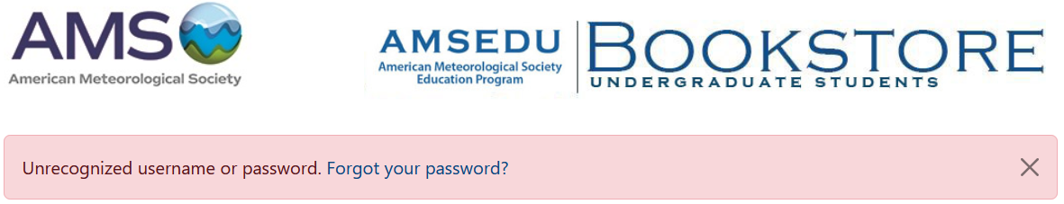 Homepage with unrecognize username or password error message